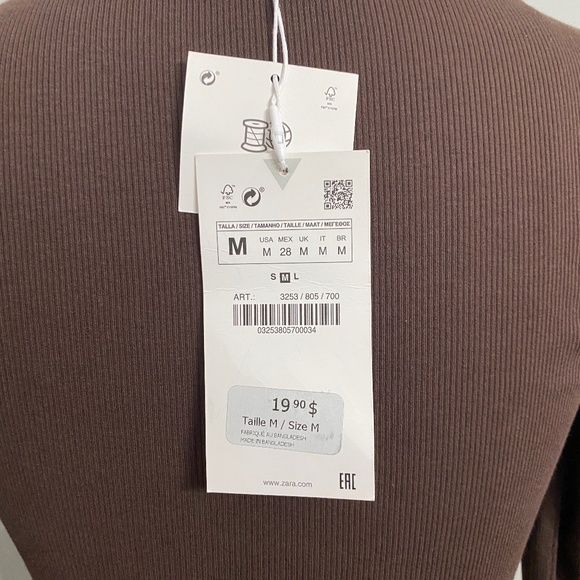 ZARA RUCHED LONG SLEEVE CROP TOP WITH MIDDLE TIE - Picture 4 of 4